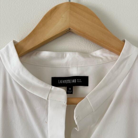 Lafayette 148 New York Long Sleeve High Low Hem Button Up Shirt White 10 - Picture 4 of 8